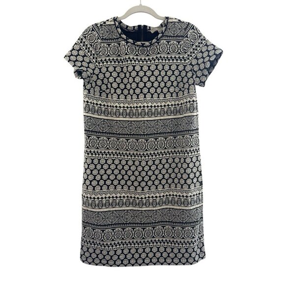 Loft Women’s Black White Monochrome Geometric Knit Dress Size Medium Zipper - Picture 1 of 11